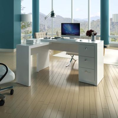 Mesa para Escritório com Mesa de Apoio e 3 Gavetas ME4101 Branco Tecnomobili