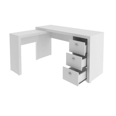 Mesa para Escritório com Mesa de Apoio e 3 Gavetas ME4101 Branco Tecnomobili