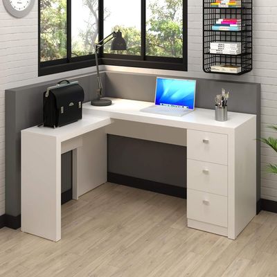 Mesa para Escritório com Mesa de Apoio e 3 Gavetas ME4101 Branco Tecnomobili