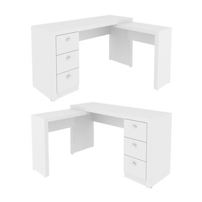 Mesa para Escritório com Mesa de Apoio e 3 Gavetas ME4101 Branco Tecnomobili