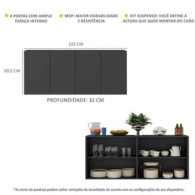 Aparador Buffet 4 Portas Suspenso Alemanha Br3594 Preto