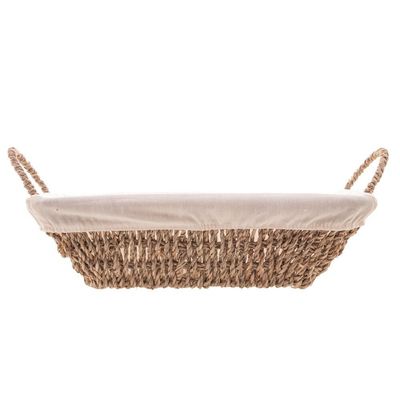 Cesta Retangular em Sisal Wolff com Forro em Tecido e Alça 13,5x21x36cm Branco/Bege