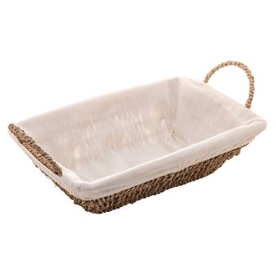 Cesta Retangular em Sisal Wolff com Forro em Tecido e Alça 13,5x21x36cm Branco/Bege