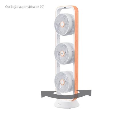 Ventilador de Torre Spirit Robot Triplo 130W com 3 Velocidades, Controle Remoto e Painel Digital com Display LED Branco com Caramelo / 220V
