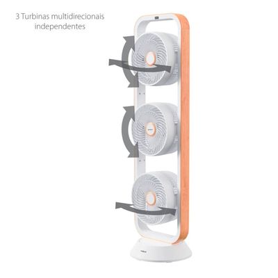Ventilador de Torre Spirit Robot Triplo 130W com 3 Velocidades, Controle Remoto e Painel Digital com Display LED Branco com Caramelo / 220V