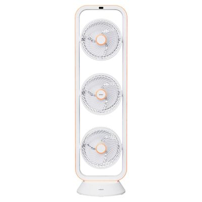 Ventilador de Torre Spirit Robot Triplo 130W com 3 Velocidades, Controle Remoto e Painel Digital com Display LED Branco com Caramelo / 220V
