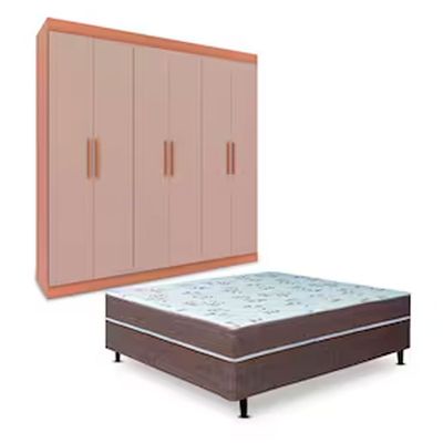 Guarda-Roupa Casal Bartira Ville com 6 Portas e 2 Gavetas mais Cama Box Conjugada Casal Umaflex New Florença Cappuccino