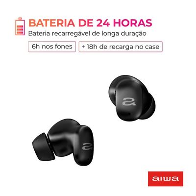 Fone de Ouvido Aiwa Earbud AWS-EB-03-B Bluetooth IPX5 ANC Modo Ambiente Preto