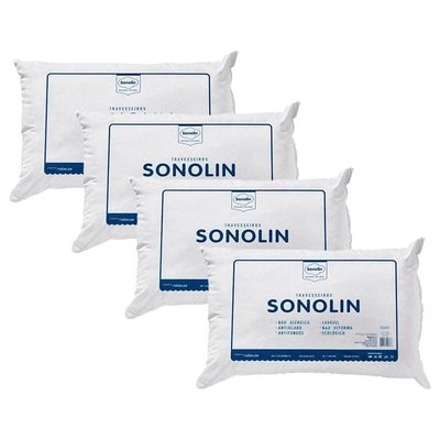 04 Travesseiros Sonolin Prime em Fibra Siliconada 180 Fios 50x70cm Branco Branco