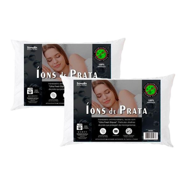 Travesseiro Sonolin Íons de Prata 50x70cm Branco Branco
