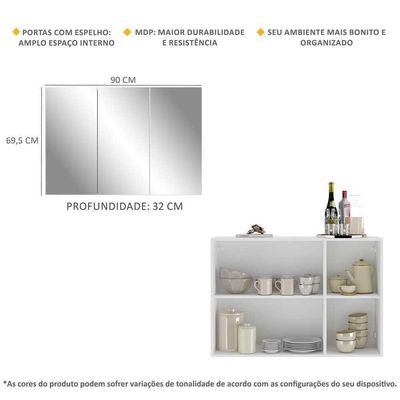 Aparador 3 Portas Com Espelho Mp1011 Branco