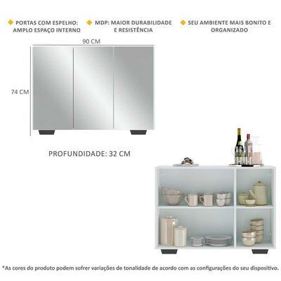 Aparador 3 Portas Com Espelho Mp1014 Branco/Preto