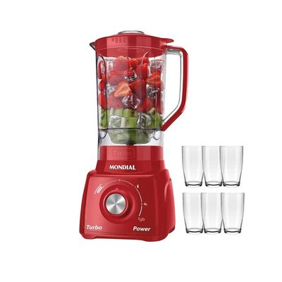 Liquidificador Mondial L99-FR Turbo Power Vermelho com 3 Velocidades com 6 Copos Nadir Vermelho / 110V