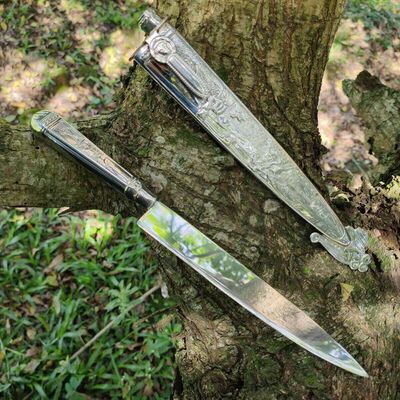 Faca Gaúcha Churrasco 7' Bainha Cabo Aço Inox Modelo Prateada Antiga Artesanal