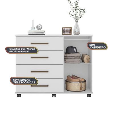 Cômoda 4 Gavetas Flora Branco Branco