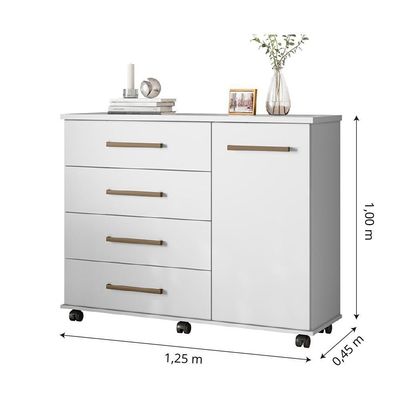 Cômoda 4 Gavetas Flora Branco Branco