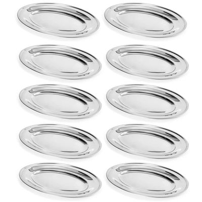 Kit 10 Travessas de Inox 25cm Oval para Servir Petiscos Saladas Porções Buffet Restaurante