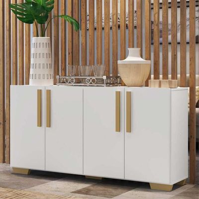 Aparador Buffet 4 Portas Com Pés Quadrados Branco/natural