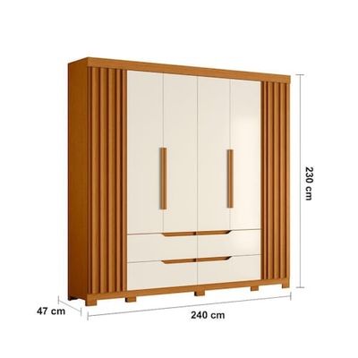 Guarda-Roupa Casal Palumóveis Doble com Cabideiro, 6 Portas de Bater e 4 Gavetas Cinamomo/Off White