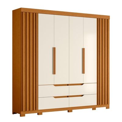 Guarda-Roupa Casal Palumóveis Doble com Cabideiro, 6 Portas de Bater e 4 Gavetas Cinamomo/Off White