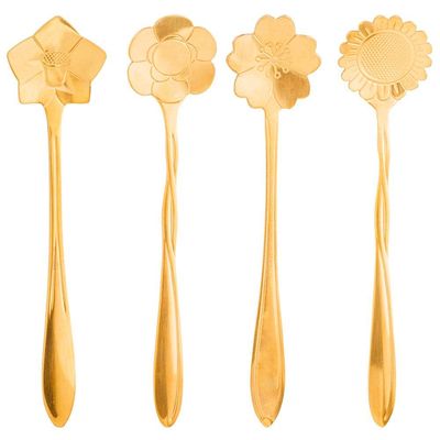 Conjunto de Colheres para Chá Wolff Flores em Aço Inox Dourado 4 Peças Dourado
