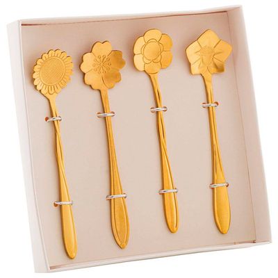 Conjunto de Colheres para Chá Wolff Flores em Aço Inox Dourado 4 Peças Dourado