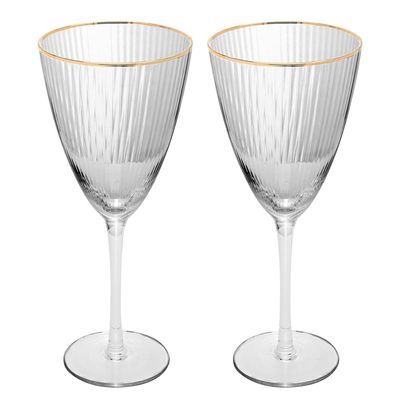 Conjunto de Taças para Vinho Wolff com Borda Dourada Lines 400 ml em Vidro  2 Peças Transparente