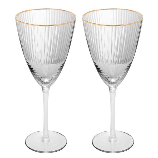 Conjunto de Taças para Vinho Wolff com Borda Dourada Lines 400 ml em Vidro 2 Peças Transparente