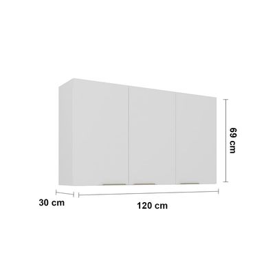 Armário Aéreo Triplo Itatiaia Renova com 3 Portas, 2 Prateleiras e 120cm de largura  Branco Neve Branco