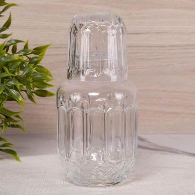 Garrafa Lyor 500ml para Água Moringa de Vidro Faces com Copo Tampa 145ml para Bebidas
