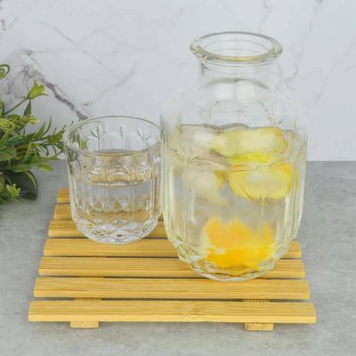 Garrafa Lyor 500ml para Água Moringa de Vidro Faces com Copo Tampa 145ml para Bebidas