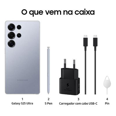 Smartphone Samsung Galaxy S25 Ultra 256GB, Tela 6.9, 12GB RAM, AI Inteligência Artificial, IP68, S-Pen, Snapdragon 8 Elite e 4 Câmeras Titânio Azul