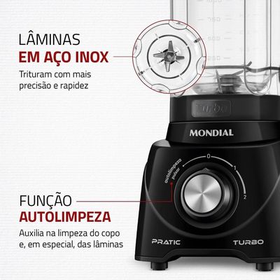 Liquidificador Mondial L-98-B Pratic Turbo com 2 Velocidades e Função Pulsar Preto / 220V