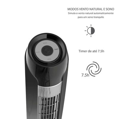 Ventilador de Torre 90cm Spirit SKY com 3 Velocidades, Controle Remoto e Timer de até 7h30 Preto / 110V