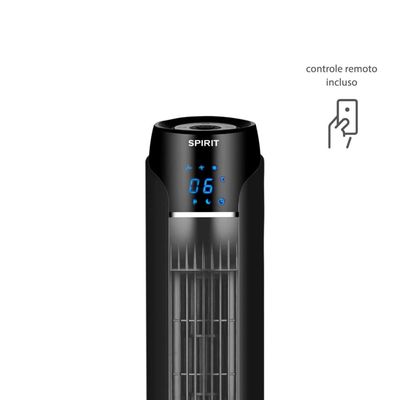 Ventilador de Torre 90cm Spirit SKY com 3 Velocidades, Controle Remoto e Timer de até 7h30 Preto / 110V