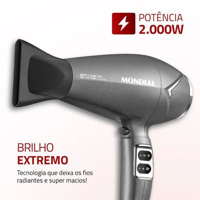 Secador de Cabelos Mondial Space Shine SC-20 2000W Cinza / 110V