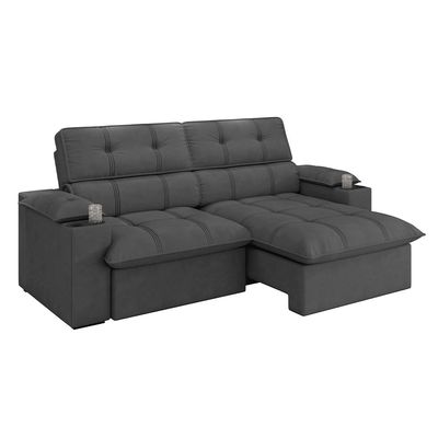 Sofá 4 Lugares Luizzi Besthouse Liverpool Slim com Assento Retrátil e Reclinável, Revestido em Suede - 240cm de Largura Titânio
