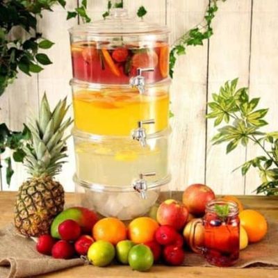 Suqueira Tripla Dispenser 3 Em 1 Grande 10,5 Litros Acrilica Multiuso Empilhavel Independente Kit Refresqueira Suco Agua