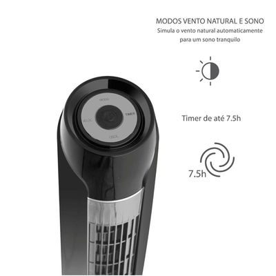 Ventilador de Torre 120cm Spirit SKY com 3 Velocidades, Controle Remoto e Timer de até 7h30 Preto / 110V