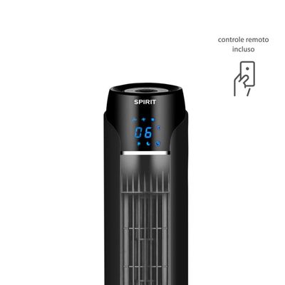Ventilador de Torre 120cm Spirit SKY com 3 Velocidades, Controle Remoto e Timer de até 7h30 Preto / 110V