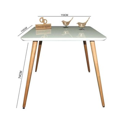 Mesa Jantar Pés Palitos Tampo Quadrado Vidro Laqueado 110cm Off White