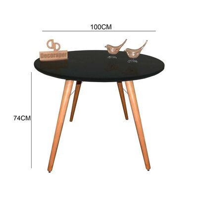 Mesa Jantar Pés Palitos Tampo Redondo Vidro Laqueado 100cm Preto