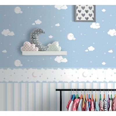 Papel De Parede Lullaby Listrado Azul 2311 - Rolo 10m X 0,53m