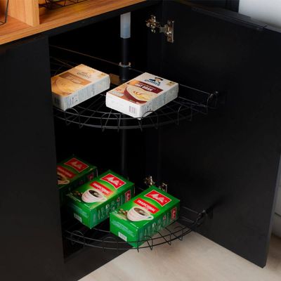 Cesto Giratório Duplo Meia Lua em 60cm para Canto Reto Preto Dimec Cozinha Casualle