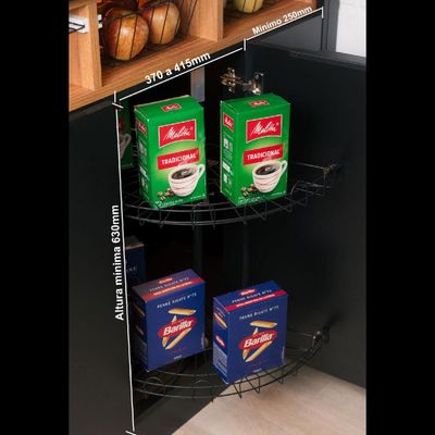 Cesto Giratório Duplo Meia Lua em 60cm para Canto Reto Preto Dimec Cozinha Casualle