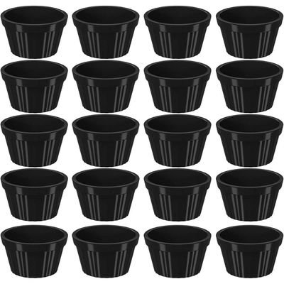 20 Ramequim Plástico 7,3cm Preto Canelado 90ml cada Molheira Pequena Uno Coza