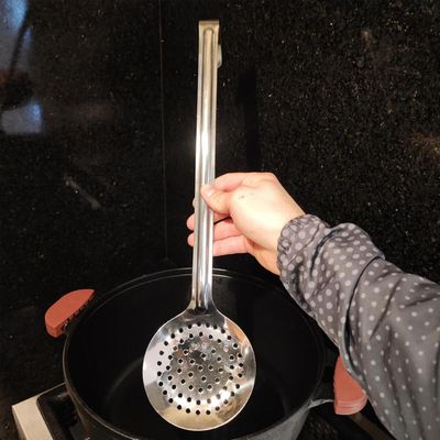 Jogo 3 Utensílios Restaurante Escumadeira Colher de Arroz Concha Grandes Brinox Cozinha Industrial Inox