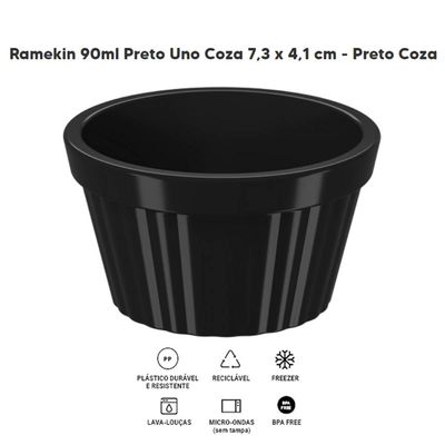 Conjunto 40 Ramequim para Restaurante Preto Canelado 90ml Potes Pequenos Uno Coza Plástico 7,3cm