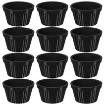 Conjunto 12 Ramekins Pretos Canelados 90ml Potes Bowls Pequenos Uno Coza em Polipropileno