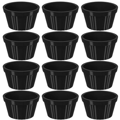 Conjunto 12 Ramekins Pretos Canelados 90ml Potes Bowls Pequenos Uno Coza em Polipropileno